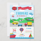 Invitation d'anniversaire garçon pour les transpor (Devant)