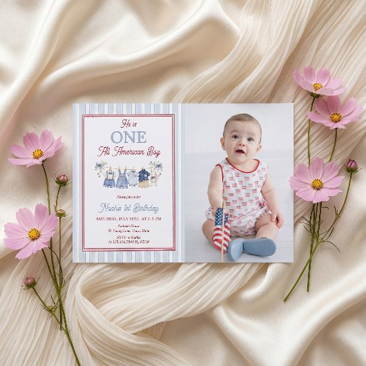Invitation d'anniversaire garçon rouge blanc bleu