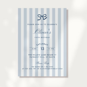 Invitation d'anniversaire garçon ruban bleu et ray