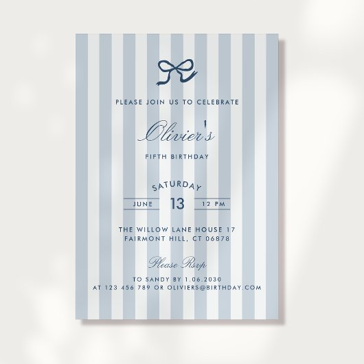 Invitation d'anniversaire garçon ruban bleu et ray