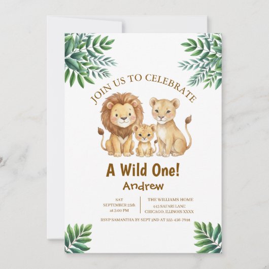 Invitation d'anniversaire garçon safari Wild One (Devant)