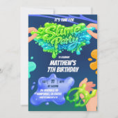 Invitation d'anniversaire garçon slime bleu néon v (Devant)