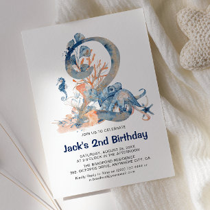 Invitation d'anniversaire garçon sous-marin aquare