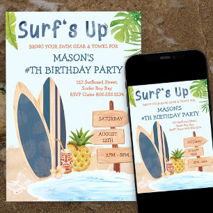Invitation d'anniversaire garçon surf planche de s