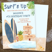 Invitation d'anniversaire garçon surf planche de s