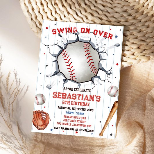 Invitation d'anniversaire garçon swing de baseball