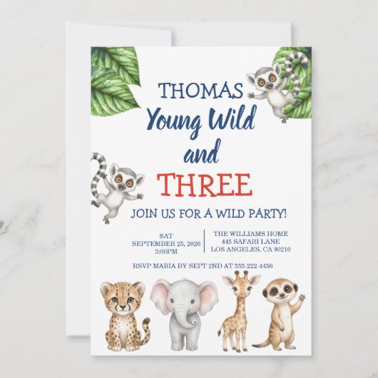 Invitation d'anniversaire garçon thème animaux de (Devant)