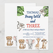 Invitation d'anniversaire garçon thème animaux de (Devant / Derrière)