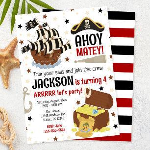 Invitation d'anniversaire garçon thème pirate Ahoy