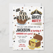 Invitation d'anniversaire garçon thème pirate Ahoy (Devant)