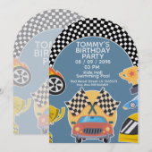 Invitation d'anniversaire garçon thème voitures (Devant / Derrière)