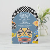 Invitation d'anniversaire garçon thème voitures (Debout devant)