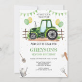 Invitation d'anniversaire garçon tracteur vert (Devant)