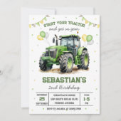 Invitation d'anniversaire garçon tracteur vert (Devant)