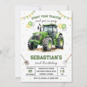 Invitation d'anniversaire garçon tracteur vert (Devant)