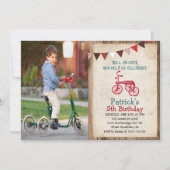 Invitation d'anniversaire garçon tricycle rustique (Devant)