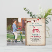 Invitation d'anniversaire garçon tricycle rustique (Debout devant)