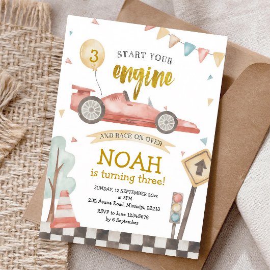 Invitation d'anniversaire garçon voiture de course