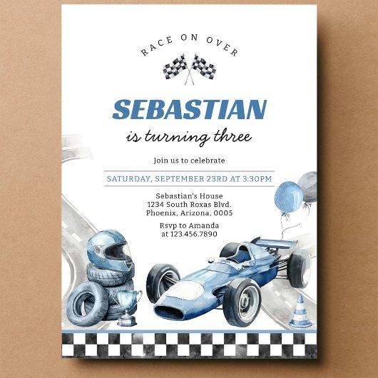Invitation d'anniversaire garçon voiture de course