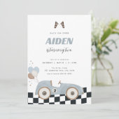 Invitation d'anniversaire garçon voiture de course (Debout devant)