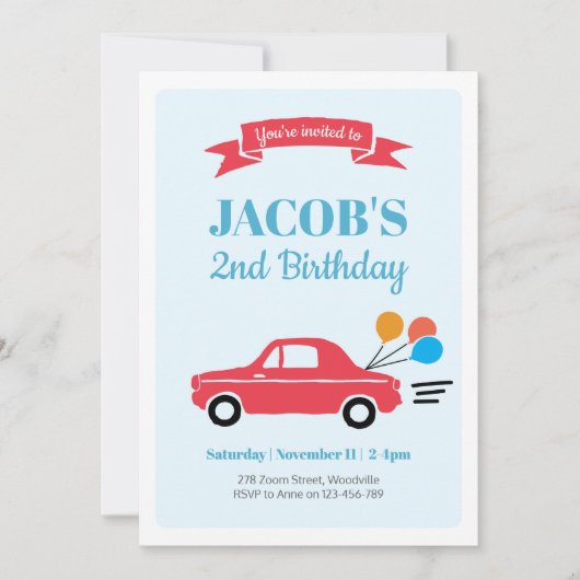 Invitation d'anniversaire garçon voiture pour enfa (Devant)