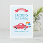 Invitation d'anniversaire garçon voiture pour enfa (Debout devant)