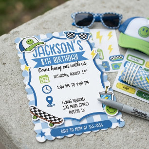 Invitation d'anniversaire garçons skateboard bleu