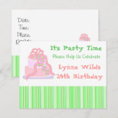 Invitation d'anniversaire Gâteau au ruban rose (Devant / Derrière)