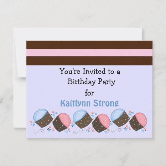 Invitation d'anniversaire gâteau cupcake mignon (Devant)