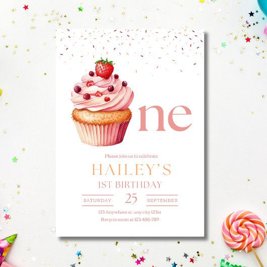 Invitation d'anniversaire Gâteau Cupcake Rose Fill