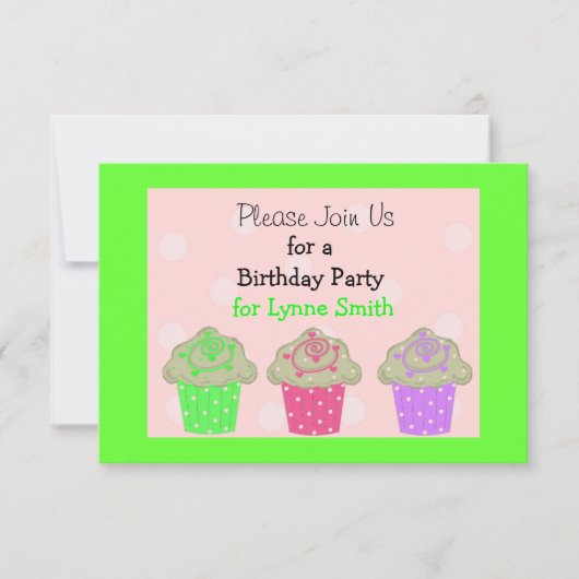 Invitation d'anniversaire gâteau cupcake vert citr (Devant)