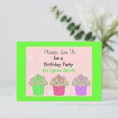 Invitation d'anniversaire gâteau cupcake vert citr (Debout devant)