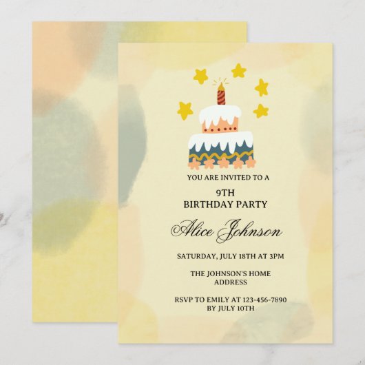 Invitation d'anniversaire gâteau d'anniversaire su (Devant / Derrière)