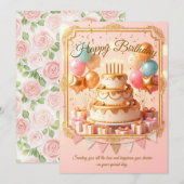 Invitation d'anniversaire : Gâteau Élégant & Céléb (Devant / Derrière)