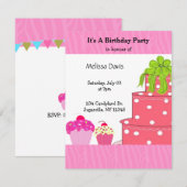 Invitation d'anniversaire Gâteau rose et Cupcakes (Devant / Derrière)