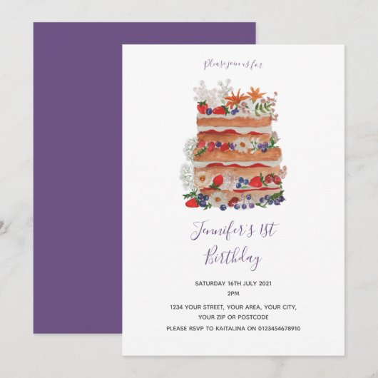 Invitation d'anniversaire gâteau vintage (Devant / Derrière)