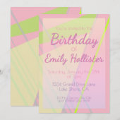Invitation d'anniversaire géométrique rose et vert (Devant / Derrière)