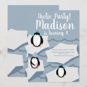Invitation d'anniversaire glace pingouin moderne d (Devant / Derrière)