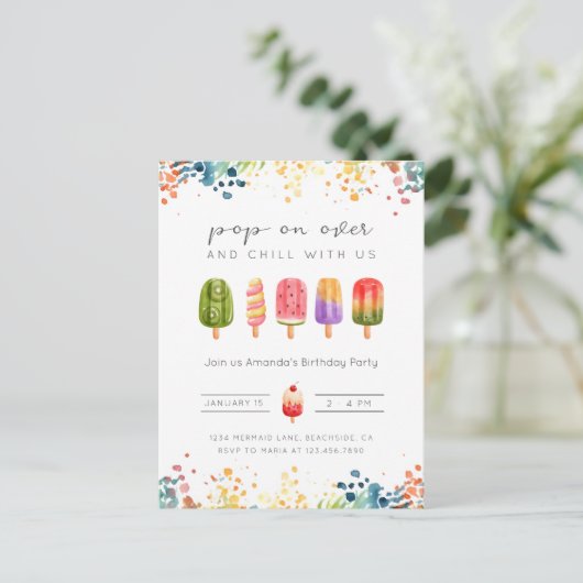 Invitation d'anniversaire glace popsicle d'été (Debout devant)