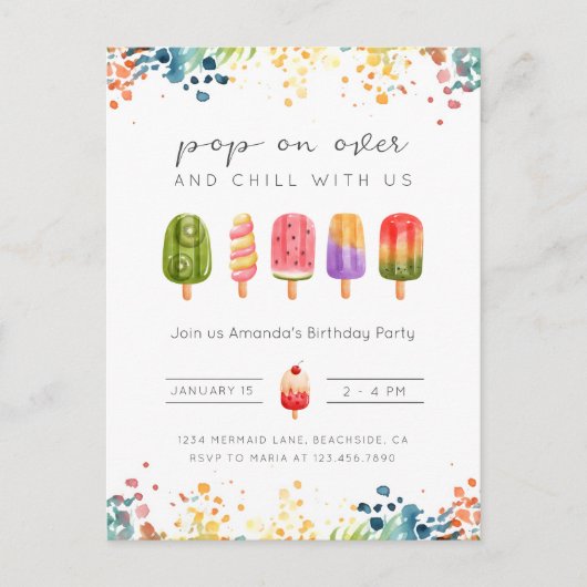 Invitation d'anniversaire glace popsicle d'été (Devant)