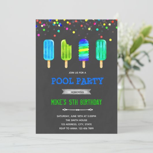 Invitation d'anniversaire glace popsicle garçon mi (Debout devant)
