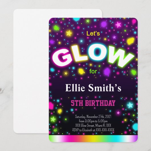 Invitation d'anniversaire Glow (Devant / Derrière)