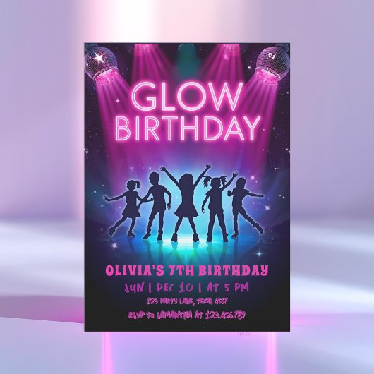 Invitation d'anniversaire Glow | Fête de danse aux