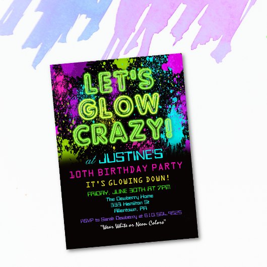 Invitation d'anniversaire Glow Party pour tout âge