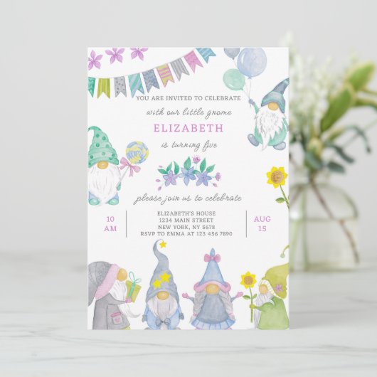 Invitation d'anniversaire Gnome (Debout devant)