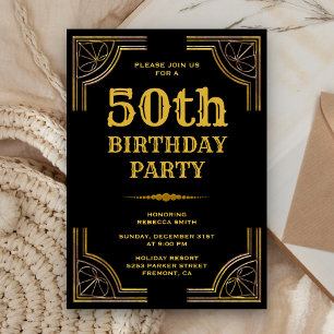 Invitation d'anniversaire Gold Art Déco Gatsby le