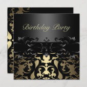 Invitation d'anniversaire Gold/Black Damask (Devant / Derrière)