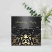 Invitation d'anniversaire Gold/Black Damask (Debout devant)