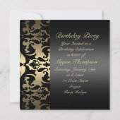 Invitation d'anniversaire Gold/Black Damask (Dos)
