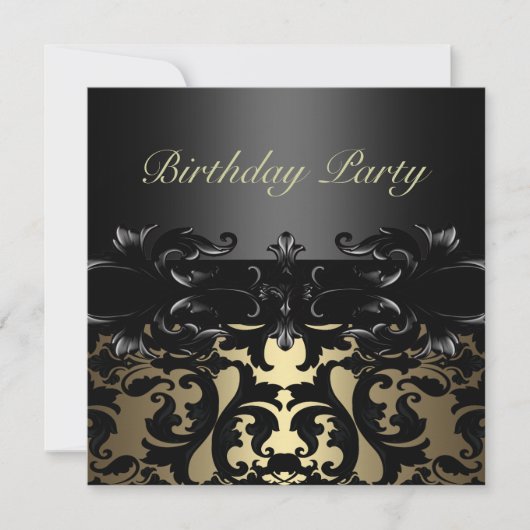 Invitation d'anniversaire Gold/Black Damask (Devant)